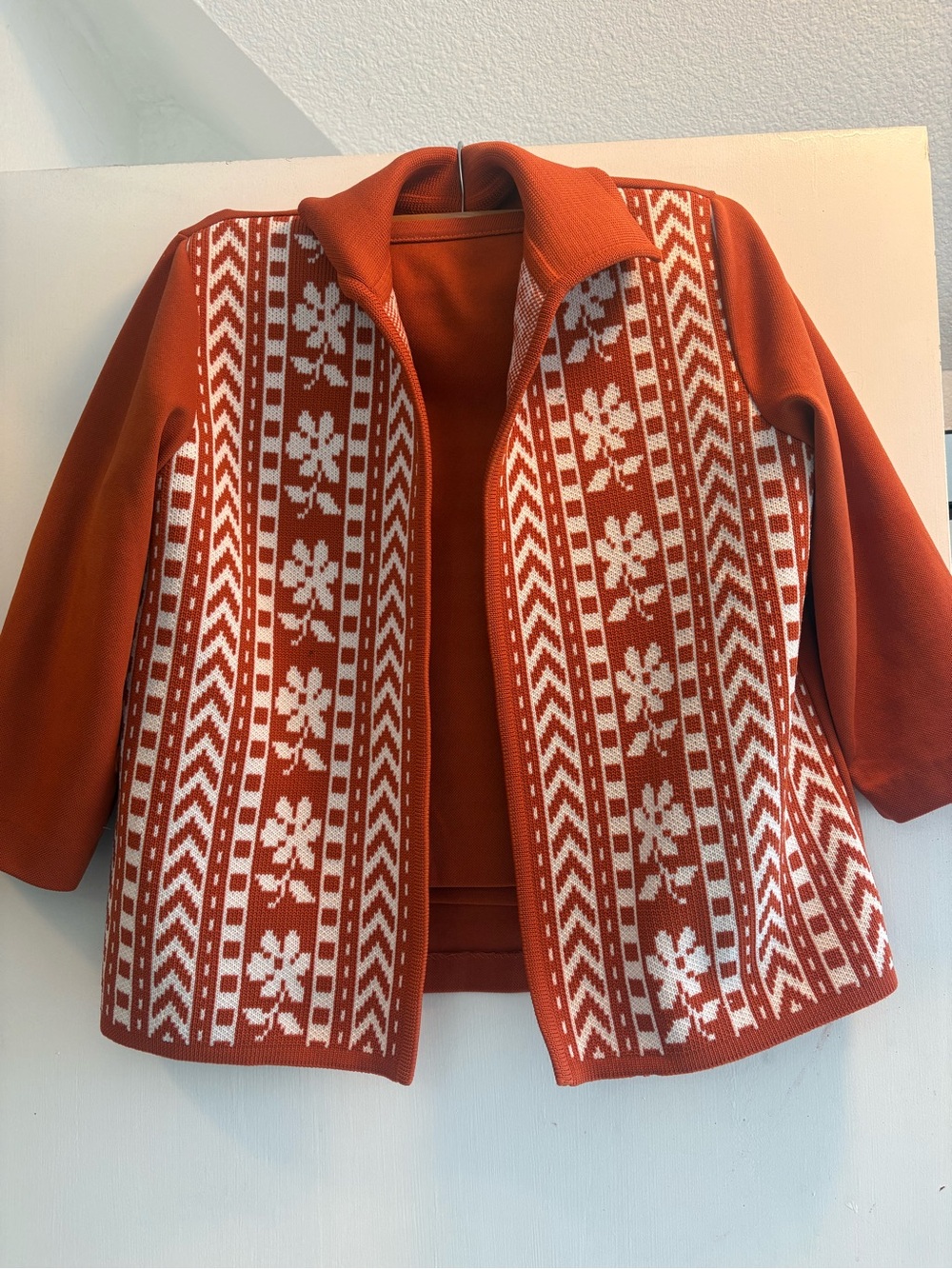 Vintage skirt and sweater set. Burnt Orange Patterned Women’s.